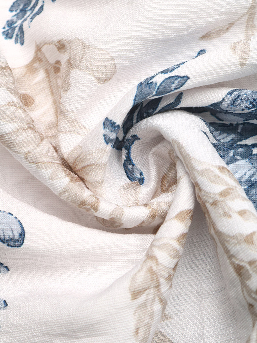 Women's White Blue Leaf Print Square Neck Maxi Dress Smocked Ruffle Sleeve Tiered Casual Summer Dress