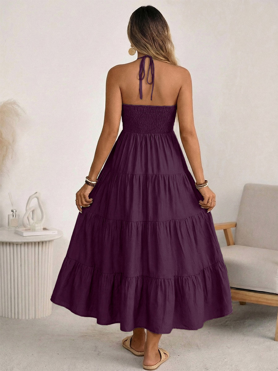 Vacation Maxi Dresses Lace Up Sleeveless Backless V-Neck Sweet Green Summer Dress