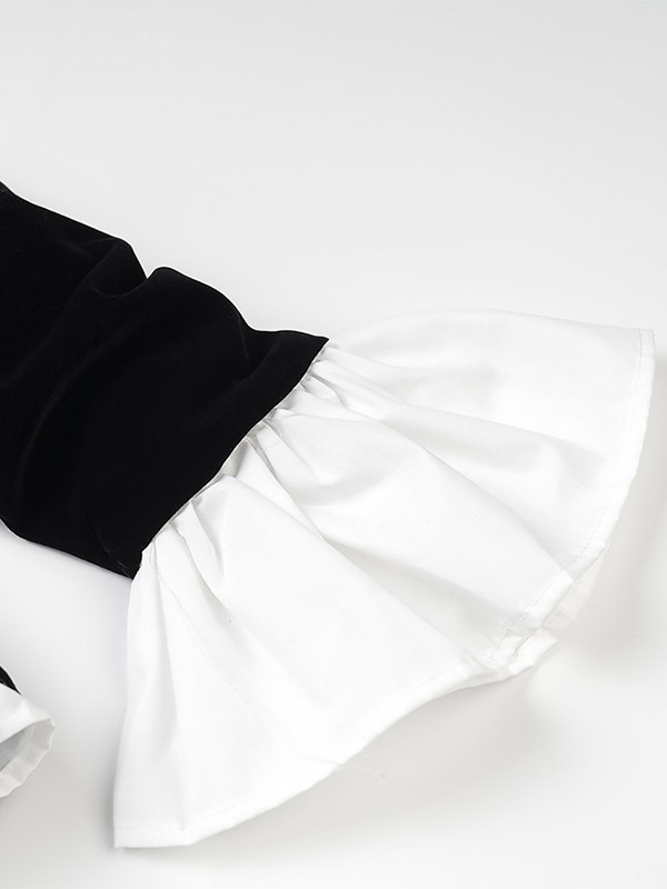 Date Night Dresses Faux Two-Piece Mini Ruffled Long Sleeves Two-Tone Chic Black Dress