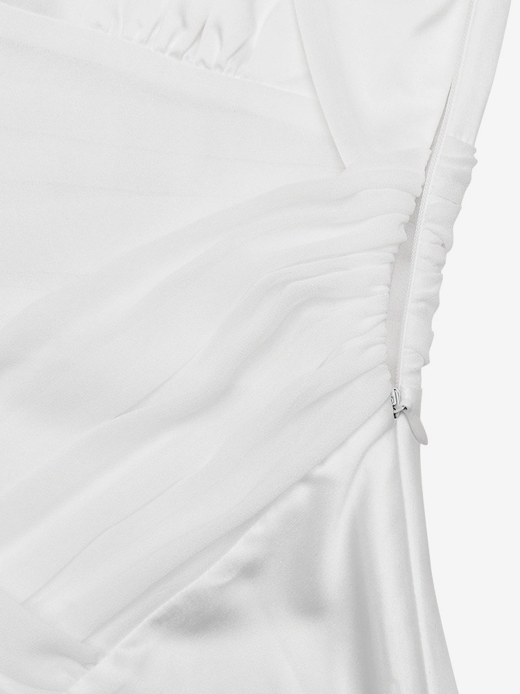 Ivory V Neck Satin Maxi Dress For Women Elegant Formal Style