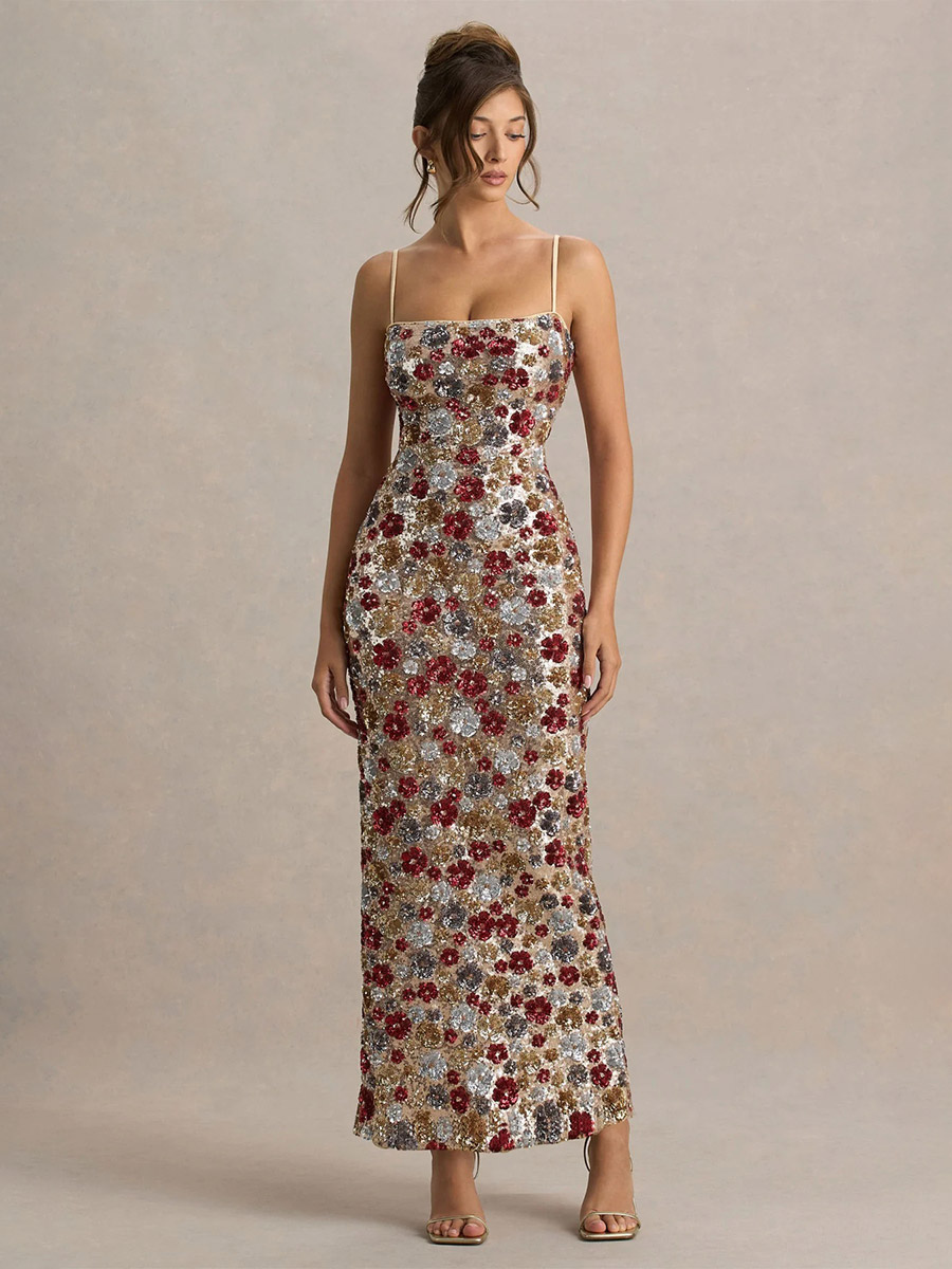 Party Dress Maxi Red Straps Neck Split Front Sleeveless Sexy Semi Formal Summer Dress