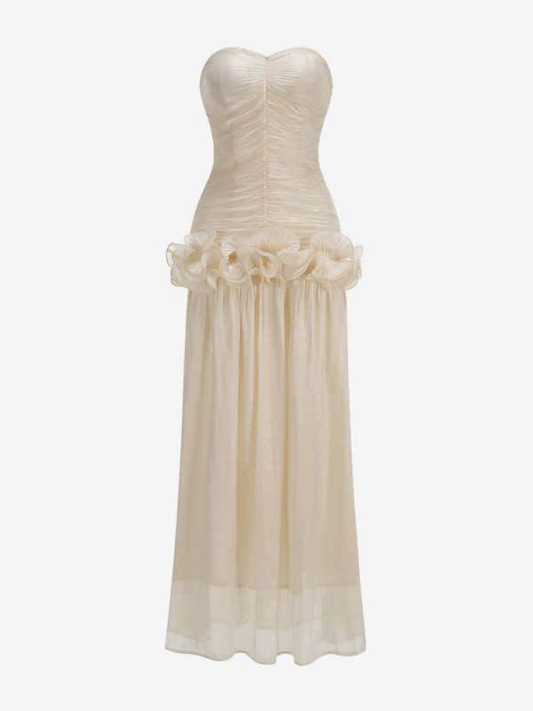 Party Dress Maxi Apricot Strapless Sleeveless Backless Chic Semi Formal Gown