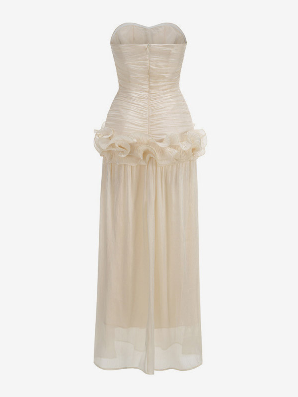 Party Dress Maxi Apricot Strapless Sleeveless Backless Chic Semi Formal Gown