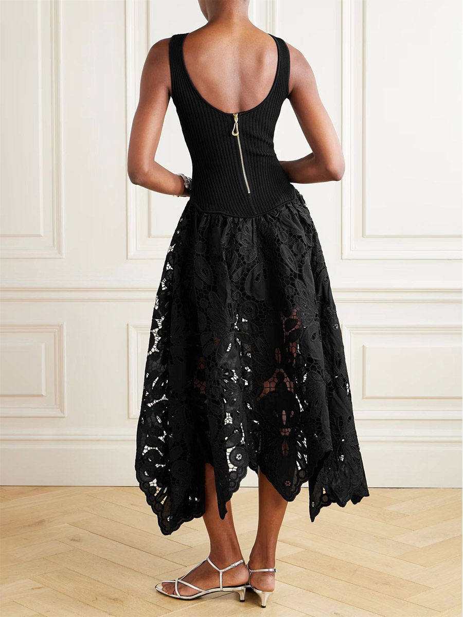 Date Night Dresses Midi Cut Out Sleeveless Jewel Neck Sexy Black Dress