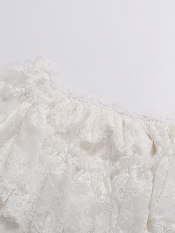 Daily Dresses Woman's Mini White Lace Off-The-Shoulder Raised Waist Dress