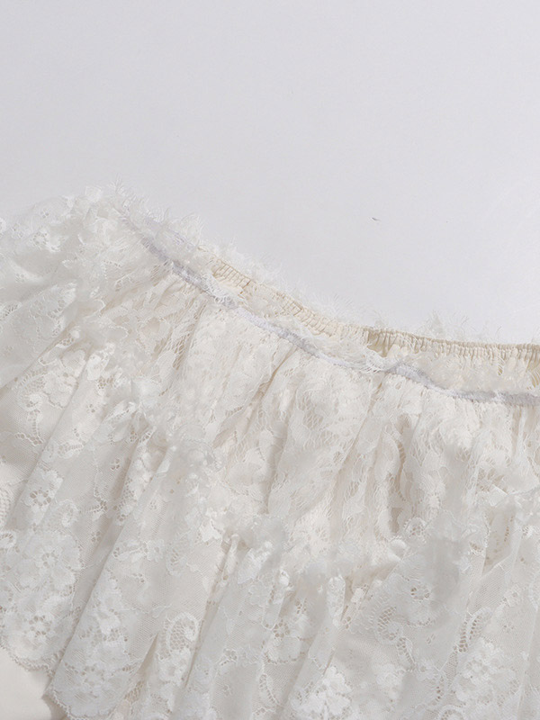 Daily Dresses Woman's Mini White Lace Off-The-Shoulder Raised Waist Dress