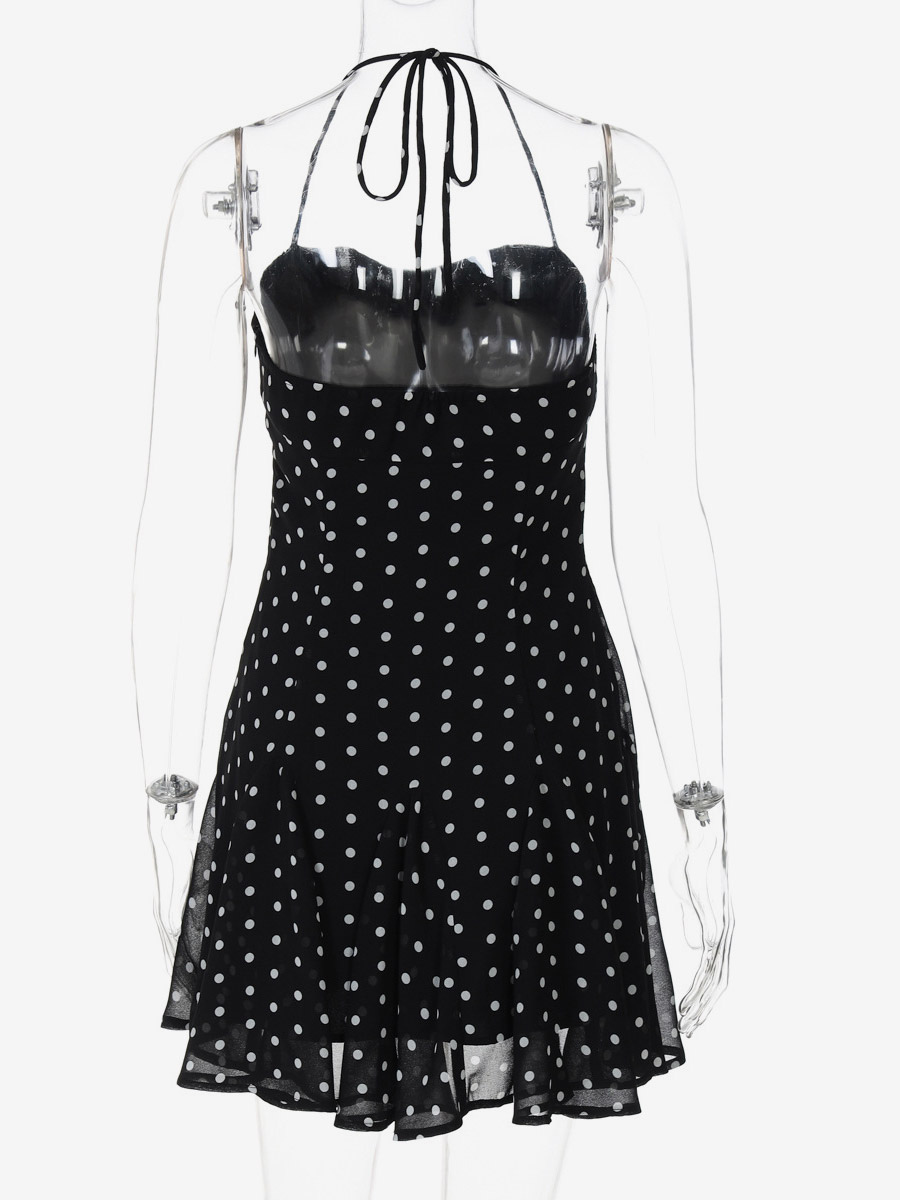 Mini Dresses For Woman Sleeveless Halter High Rise Waist Chic Black Backless Dress
