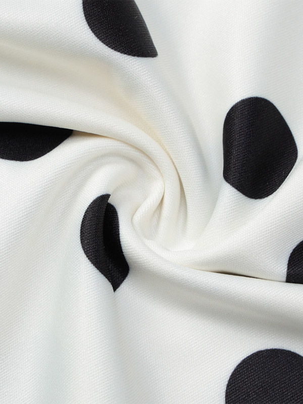 Date Night Dresses Summer Long Sleeves Polka Dot V-Neck Puff Sleeves Casual White Mini Dress