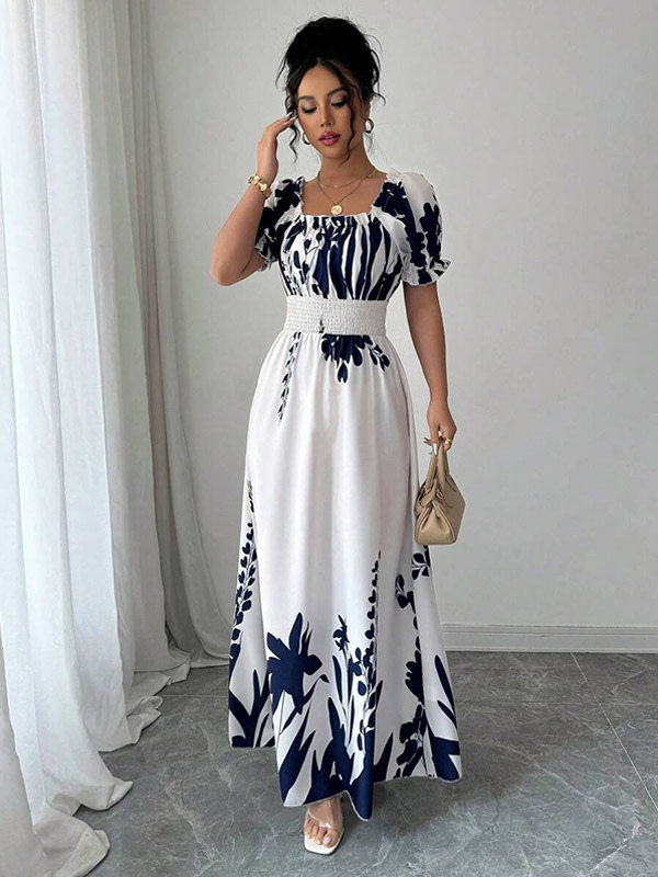 Floral Print Square Neck Maxi Dress For Women Elegant Summer Ready