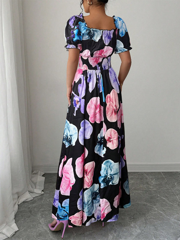 Floral Print Square Neck Maxi Dress For Women Elegant Summer Ready