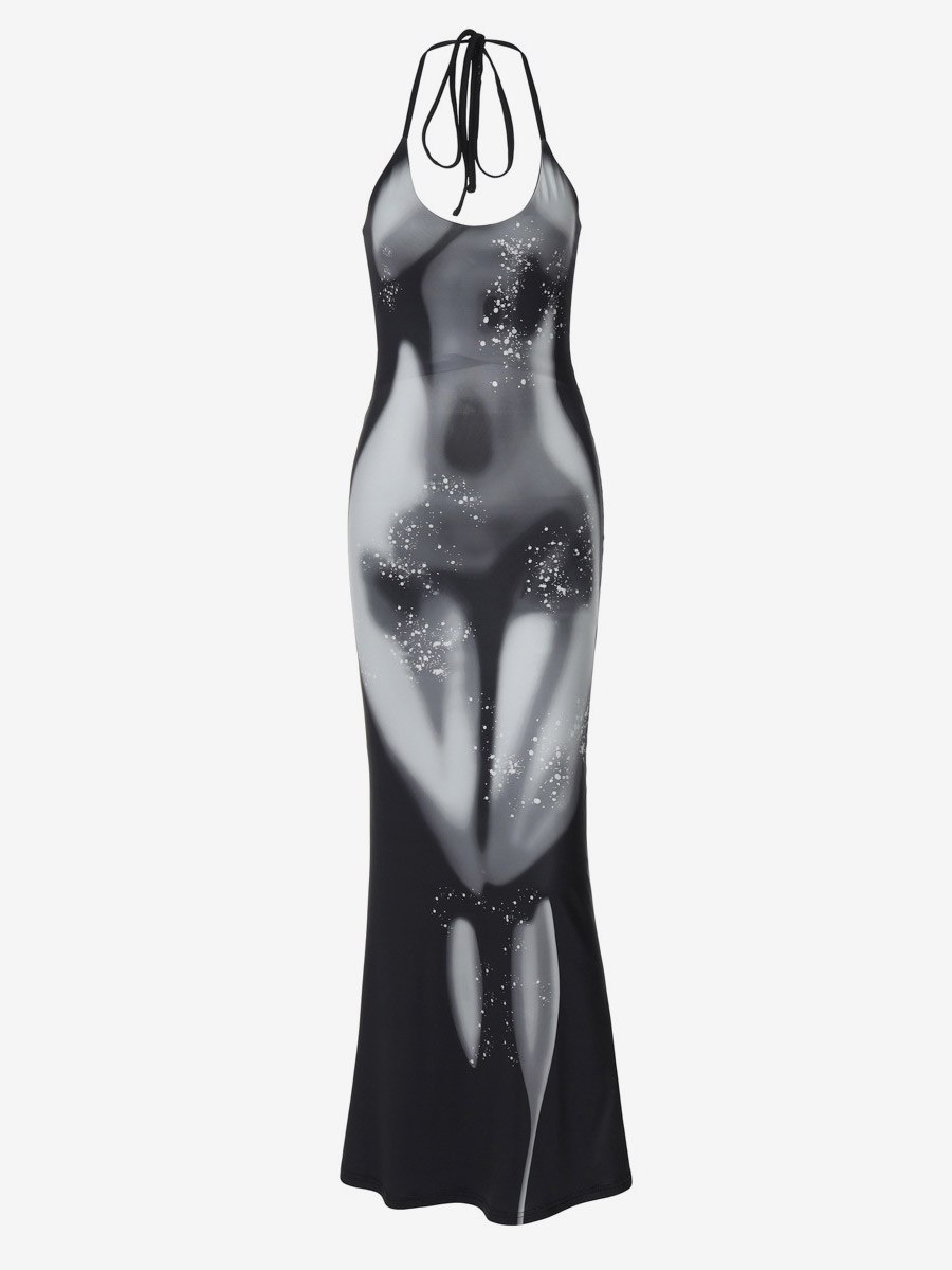 Party Dress Dresses Maxi Black Halter Lace Up Shaping Sexy Semi Formal Summer Dress
