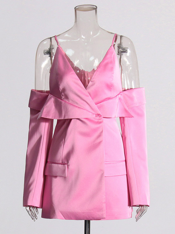 Blouse For Women Pink V-Neck Chic Cut Out Long Sleeves Tops