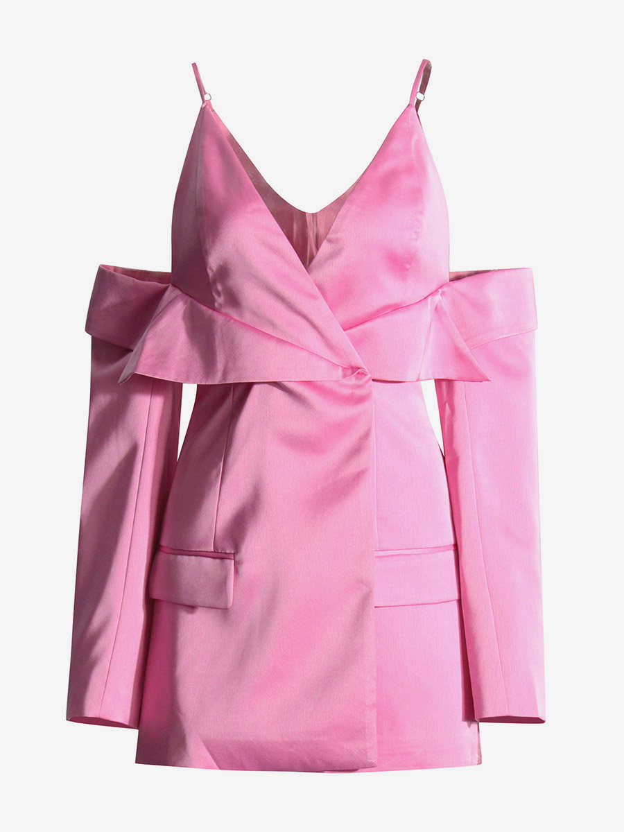 Blouse For Women Pink V-Neck Chic Cut Out Long Sleeves Tops