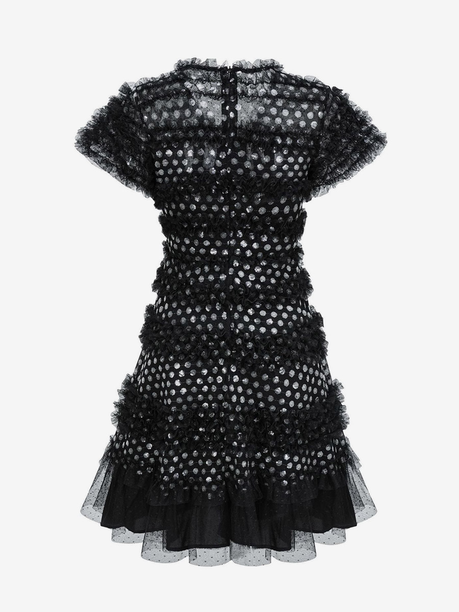 Vacation Dresses Midi Pleated Short Sleeves V-Neck Chic Black Dress