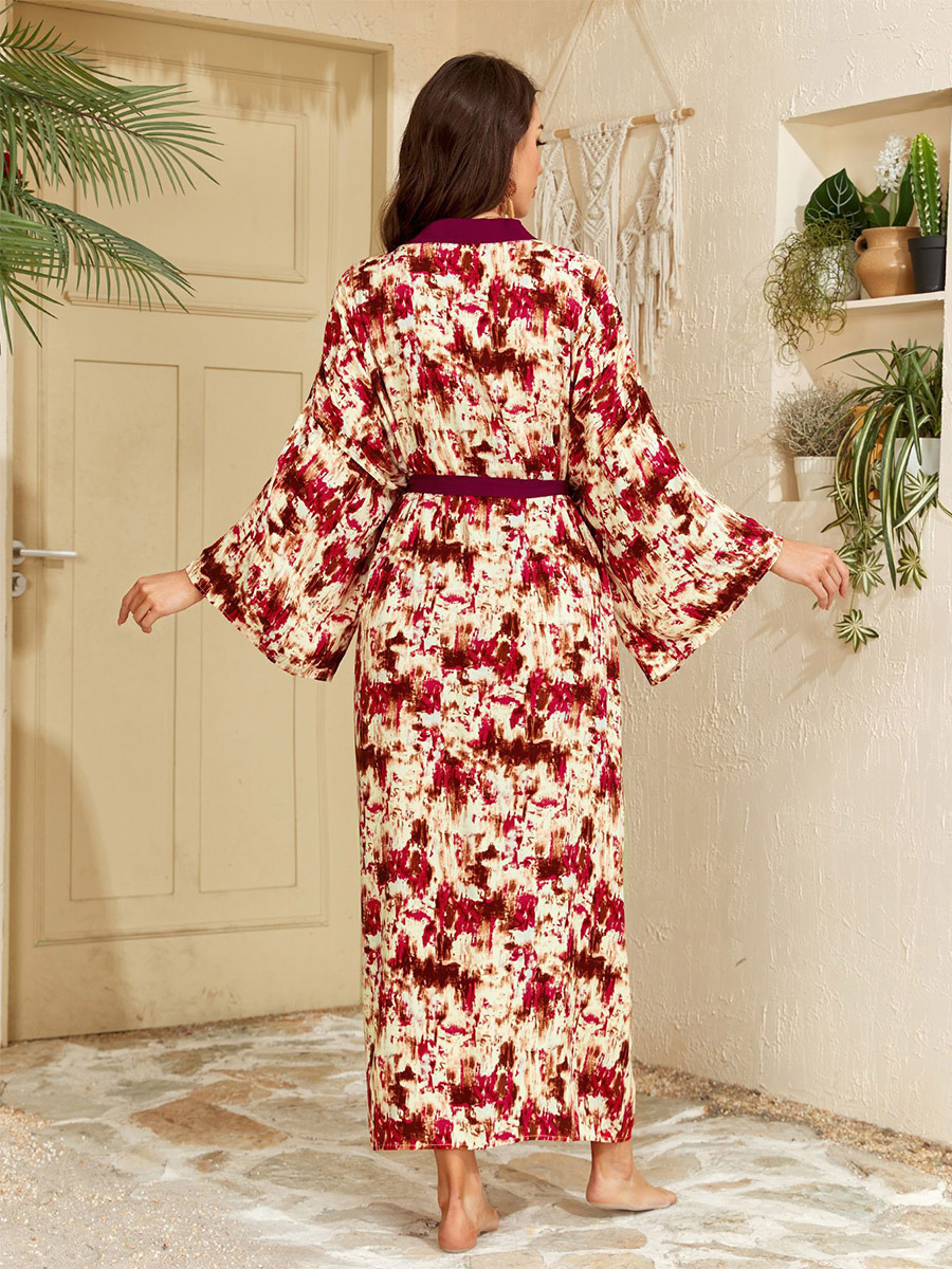 Vacation Dresses Oversized Long Sleeves Printed Casual Rose Dress