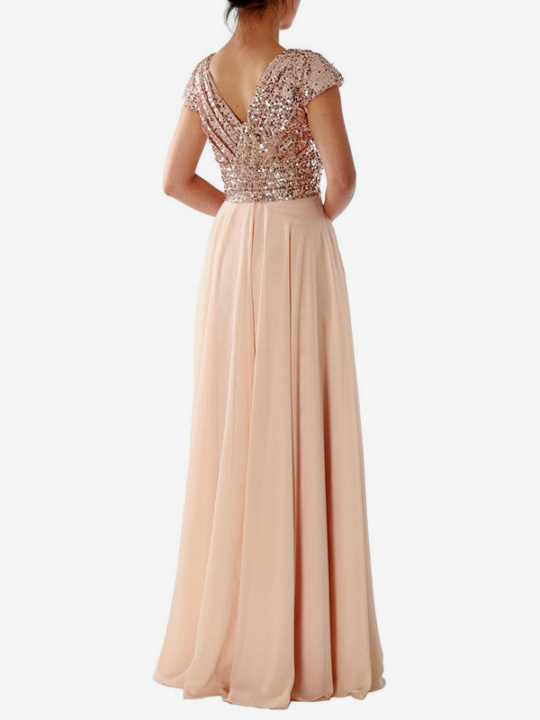 Party Dress Ecru White V-Neck Sequins Short Sleeves Shaping Cap Sleeves Chic Semi Formal Dress