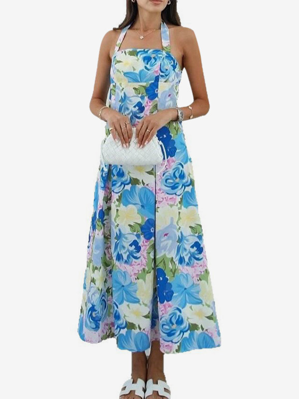 Vacation Dresses Shaping Backless Lace Sleeveless Printed Straps Neck Elegant Pink Dress