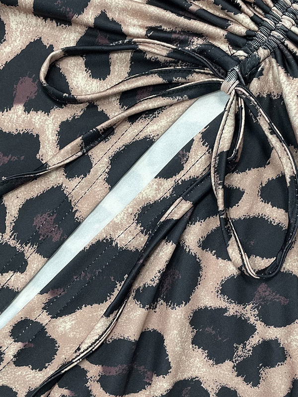 Party Dress Maxi Leopard Straps Neck Pleated Sleeveless Clothes Elegant Semi Formal Dress
