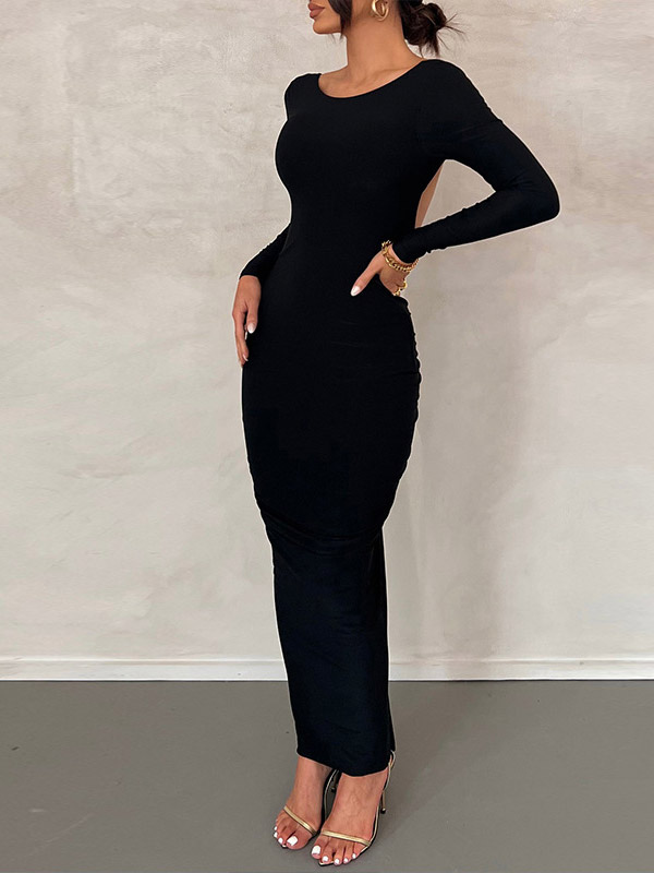 Party Dress Maxi Burgundy Long Sleeves Sexy Semi Formal Dress
