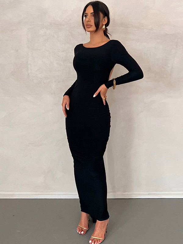 Party Dress Maxi Burgundy Long Sleeves Sexy Semi Formal Dress