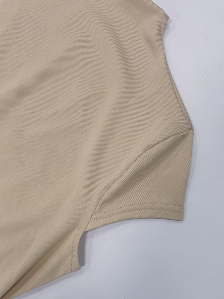 Party Dress Mini Khaki High Collar Pleated Short Sleeves Clothes Sexy Semi Formal Dress