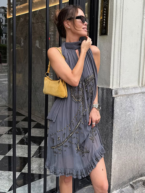 Party Dress Mini Halter Lace Up Sleeveless Clothes Sexy Semi Formal Dress