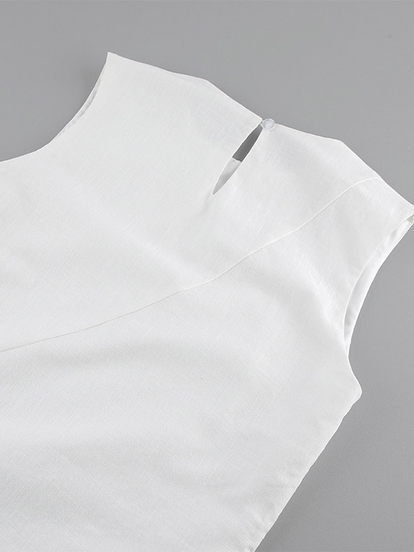 Daily Dresses Maxi For Woman Sleeveless Jewel Neck Natural Waist Elegant White Dress