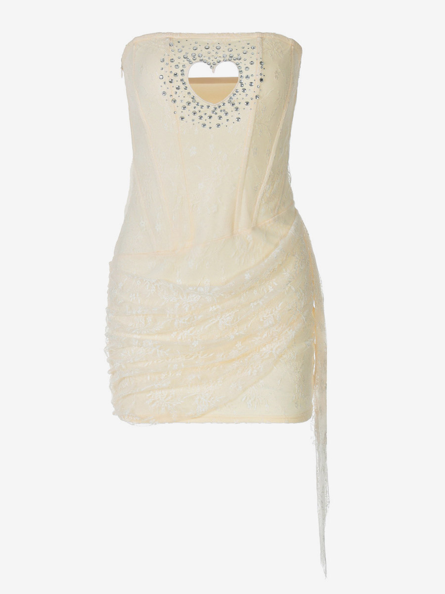 Night Out Dresses Apricot Polyester Hearts Pattern Sleeveless Strapless Summer Dress