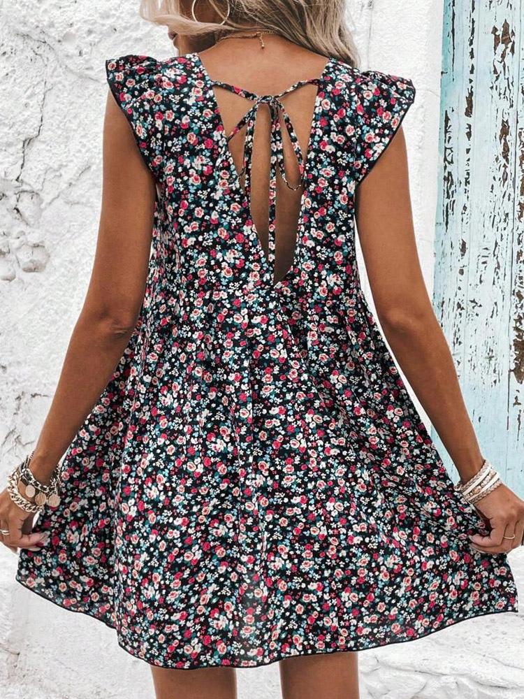 Mini Dresses White Printed Sleeveless Short Dress For Women