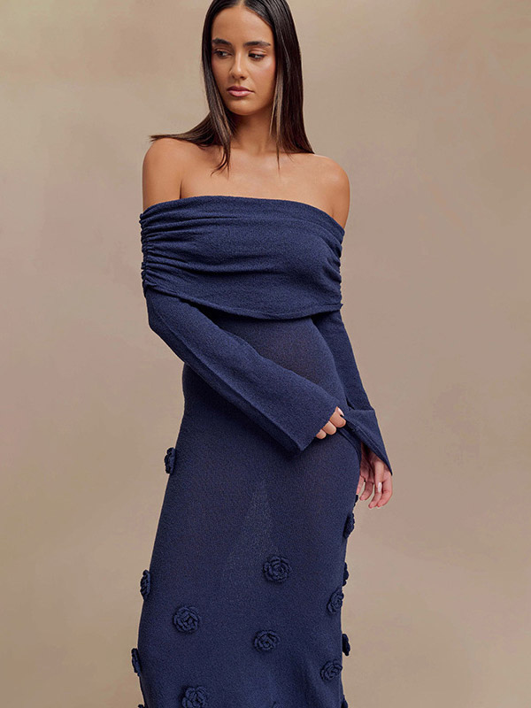 Party Dresses Shaping Flower Flowers Long Sleeves Off-The-Shoulder Casual White Dress