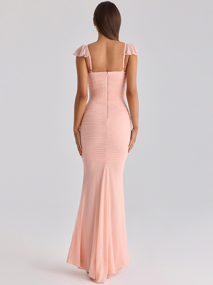 Date Night Dresses Maxi Sleeveless Straps Neck Sexy Pink Dresses