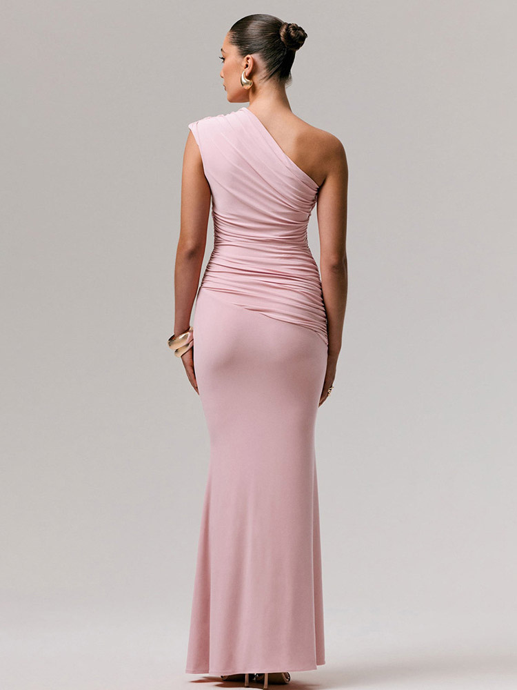 Party Dress Maxi Blue One-Shoulder Sleeveless Sexy Semi Formal Dress