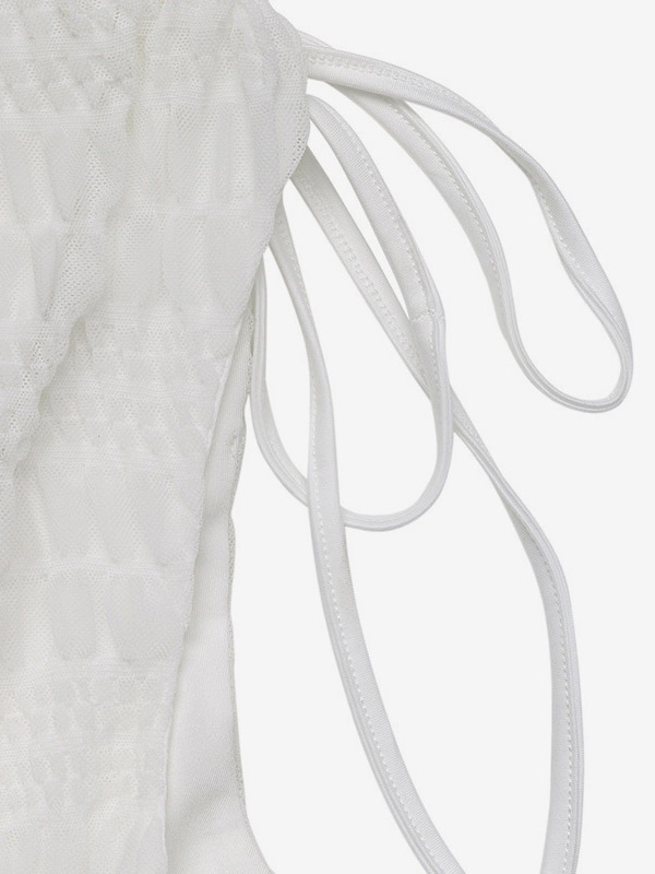 Vacation Dresses Mini Backless Lace Up Pleated Sleeveless V-Neck Casual White Dress
