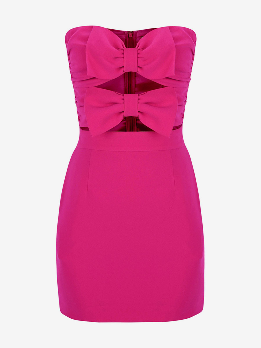 Date Night Dresses Mini Backless Bows Zipper Sleeveless Strapless Elegant Rose Dress