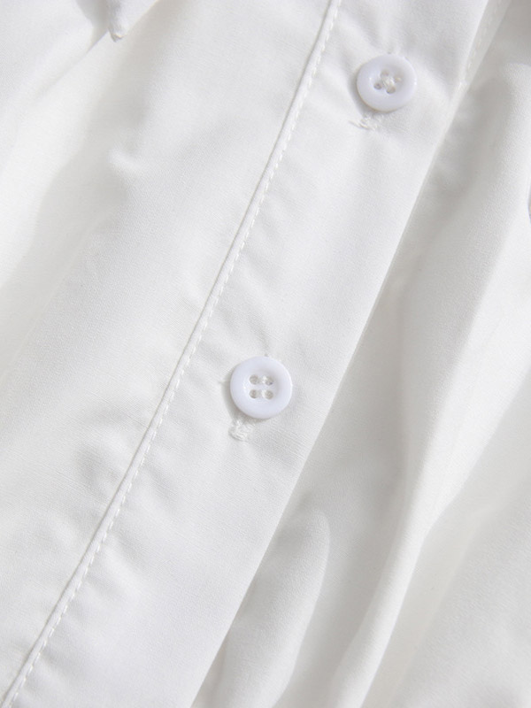 Daily Dresses Mini White Buttons Long Sleeves Turndown Collar Dress