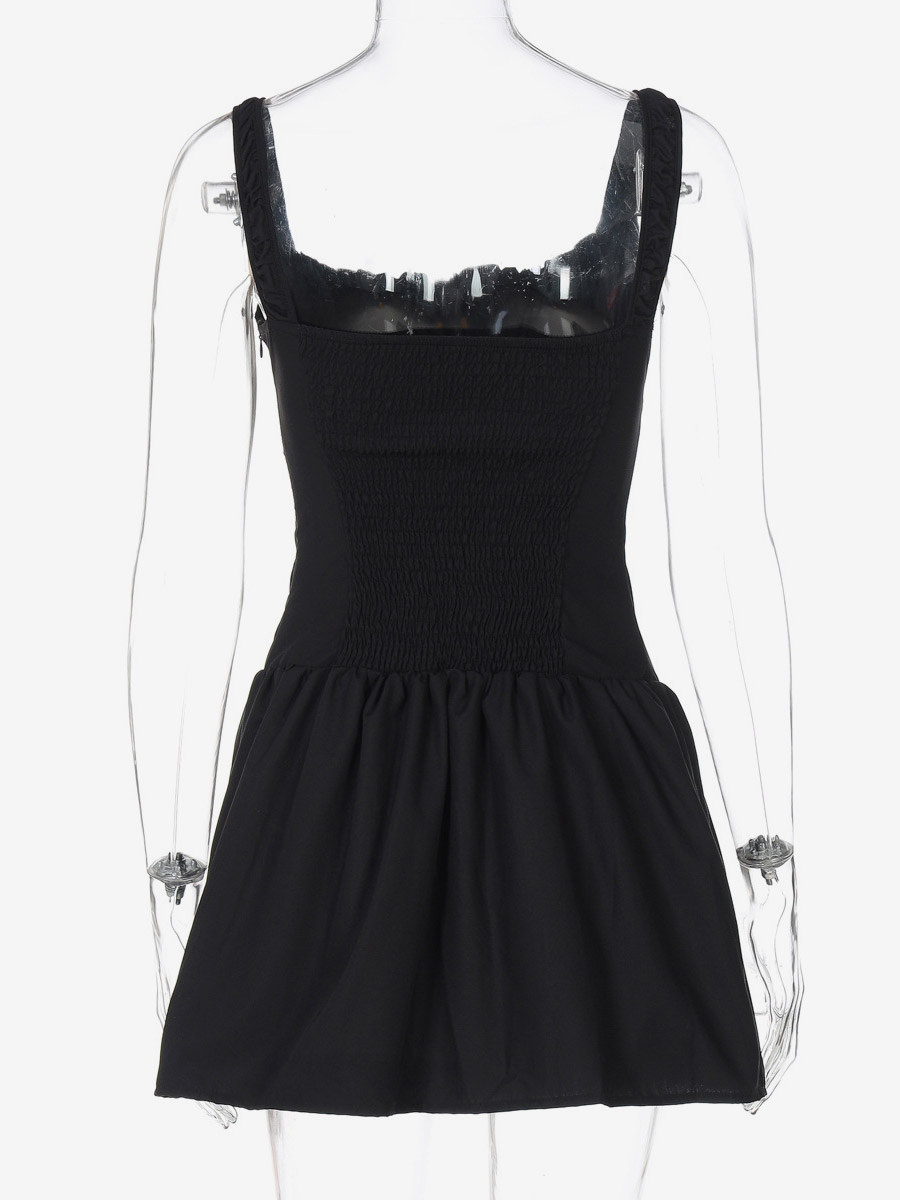 Party Dresses Mini White Straps Neck Lace Up Sleeveless Pleated Casual Semi Formal Dress