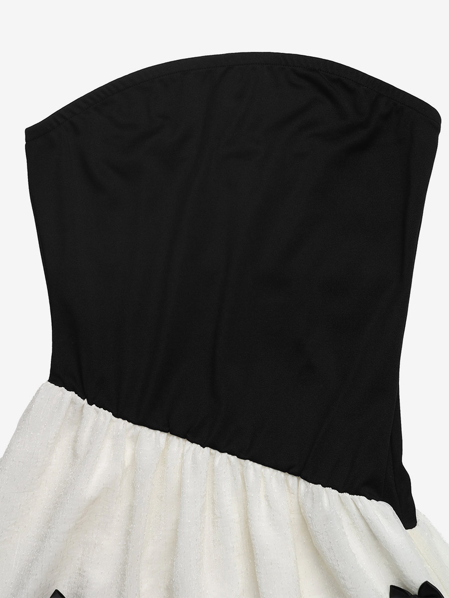 Date Night Dresses Maxi Backless Bows Sleeveless Bow Off-The-Shoulder Sweet Black+White Dress