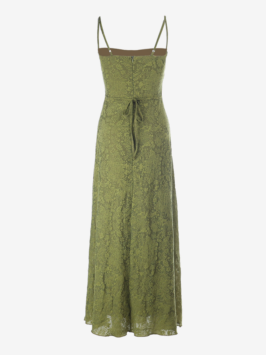 Date Night Dresses Maxi Backless Strappy Zipper Sleeveless Floral Print Off-The-Shoulder Sweet Green Dress