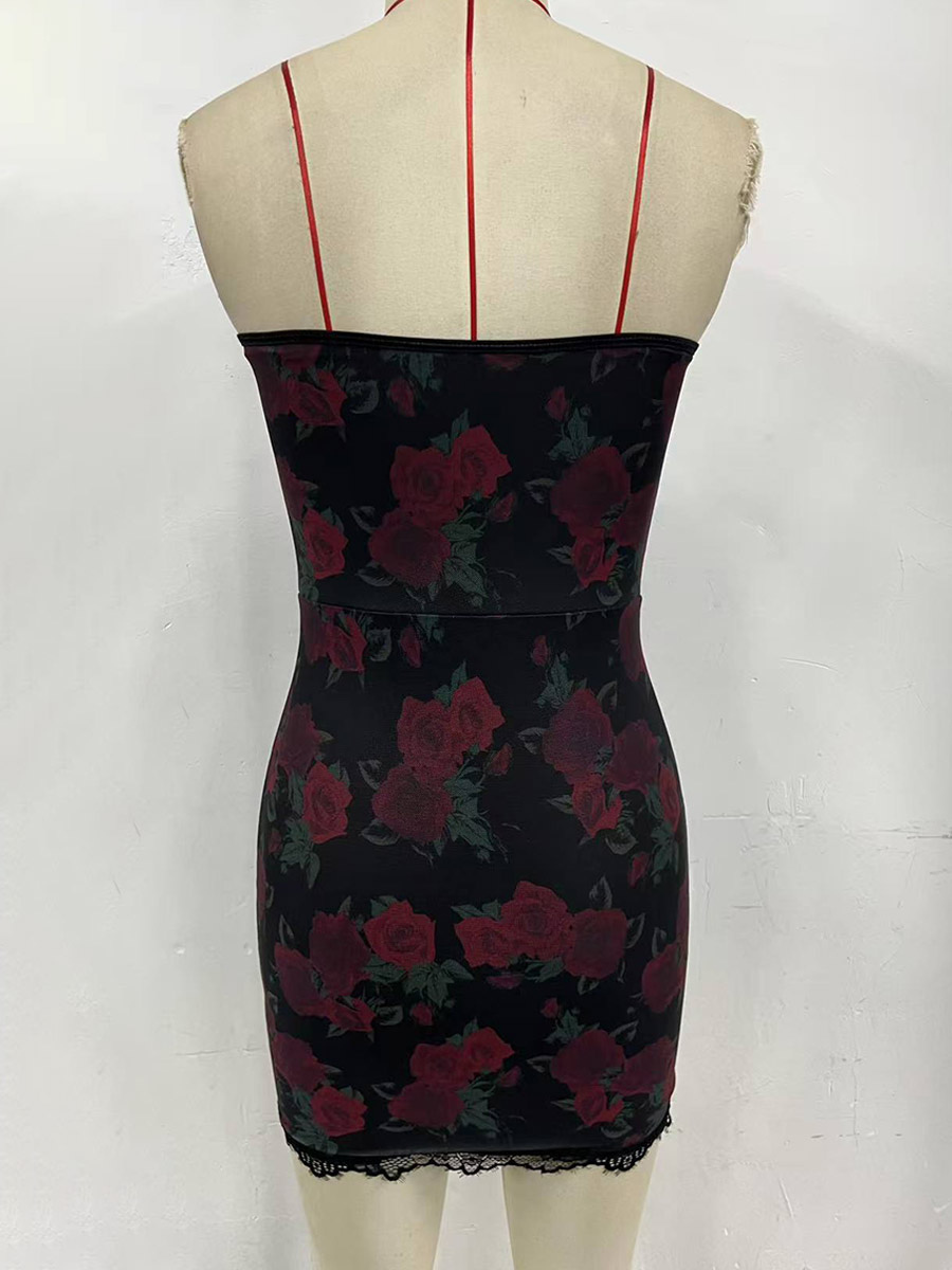 Night Out Dresses Red Leopard Print Sleeveless Strapless Shaping Summer Dress