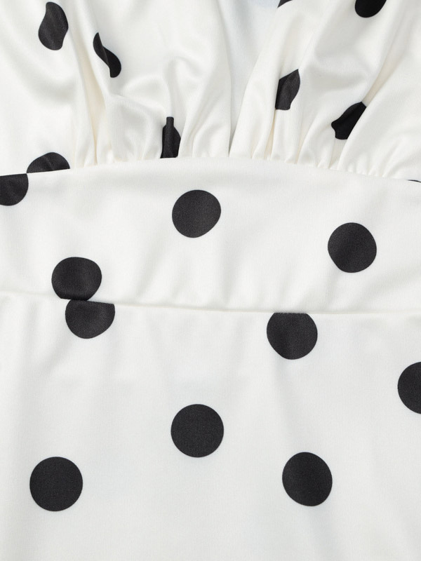 Date Night Dresses Mini Pleated Long Sleeves Polka Dot V-Neck Flared Sleeves Elegant Dress