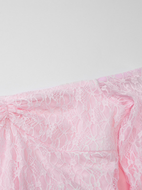Party Dress Maxi Pink Off-The-Shoulder Lace Long Sleeves Pleated Chic Semi Formal Dress