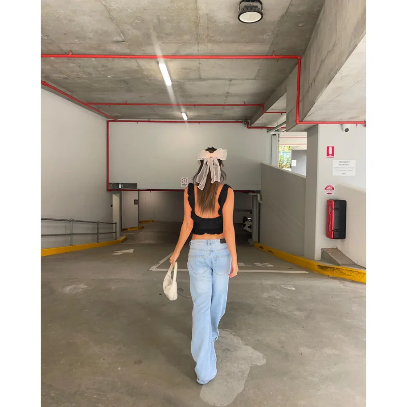 Casual Backless Ruffled Y2k Top Vest Patchwork Strapless High Street Top Fashion Cute Solid Scoop Neck Tank Top Pullover