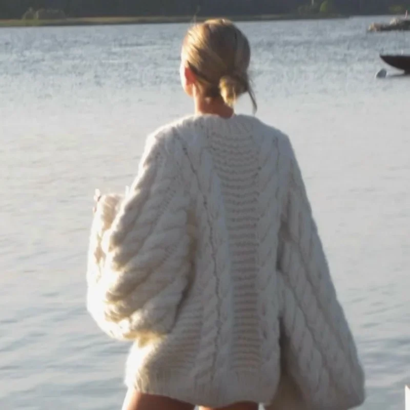 Knit Oversize High Neck Jumper Sweater Women Lazy Round Neck Ribbed Pullover Female Autumn Winter Thick Warm Lady Knitwear