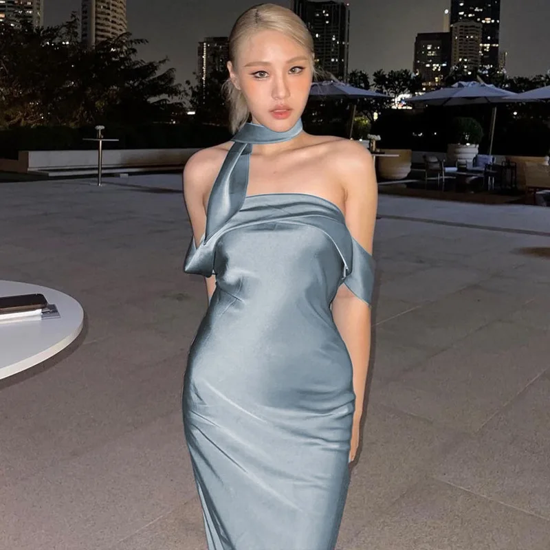 Sexy Backlesss Long Dress For Women Elegant Off Shoulder Sleeveless Dresses Lady Party Temperament Wedding Dress Woman
