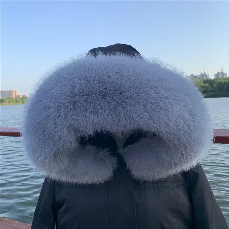 Soft Women Scarf Winter Faux Fox Fur Collar Furry Warm Thicken Men Parka Coat Hood Decor Fake Fur Shawl Luxury Scarves
