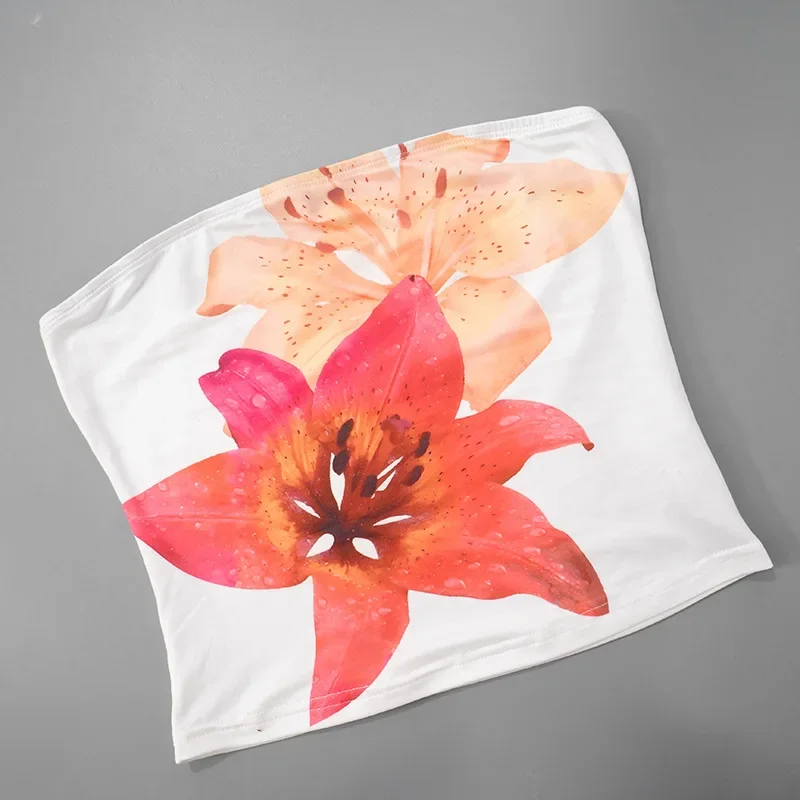 Sexy Floral Print Bustier Short Strapless Top One-Piece Sleeveless Slim-Fit Fashion Tops For Women Casual Neckless Y2k Bra Top