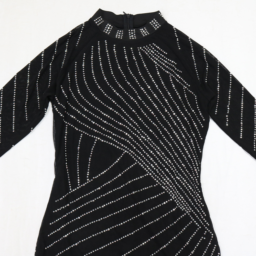 Women Wear Drilling Slim Fit Long Sleeve Narrow Slim Fit Dress
