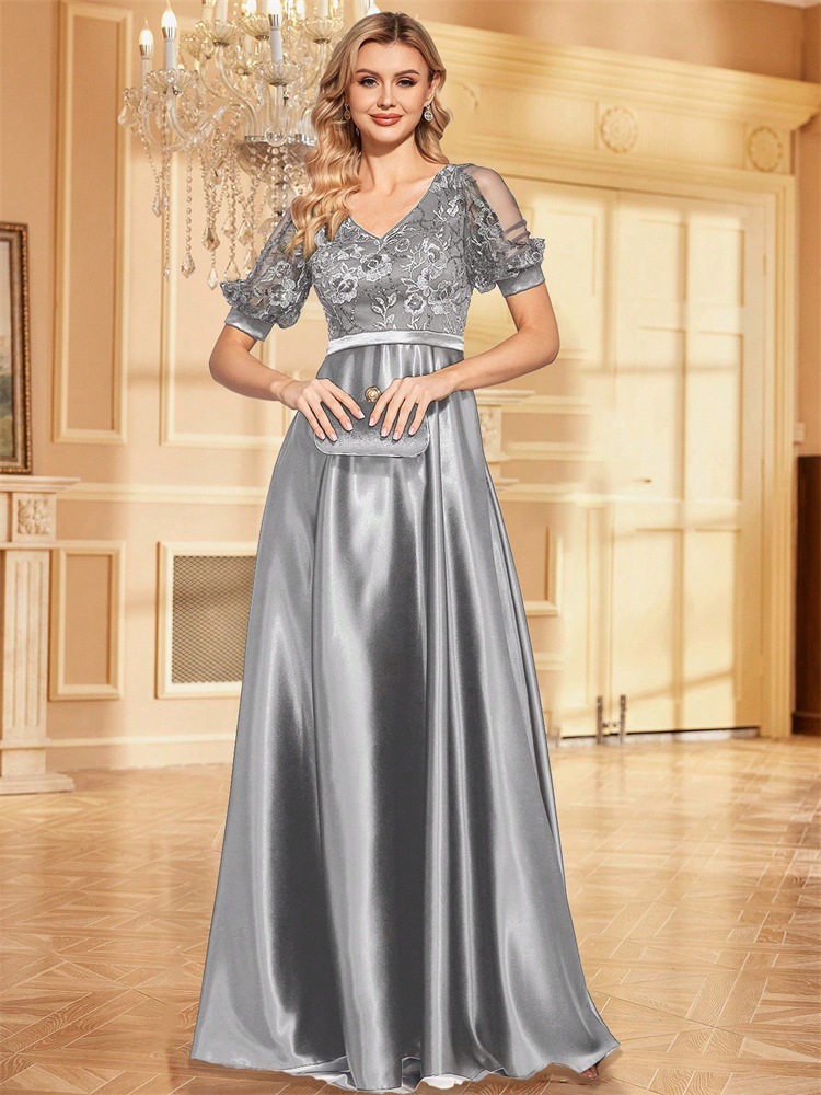 Sequined Short Sleeved Evening Dress Women Cocktail Sexy Bandeau Slim Fit Fishtail Dress Long Toast Dress