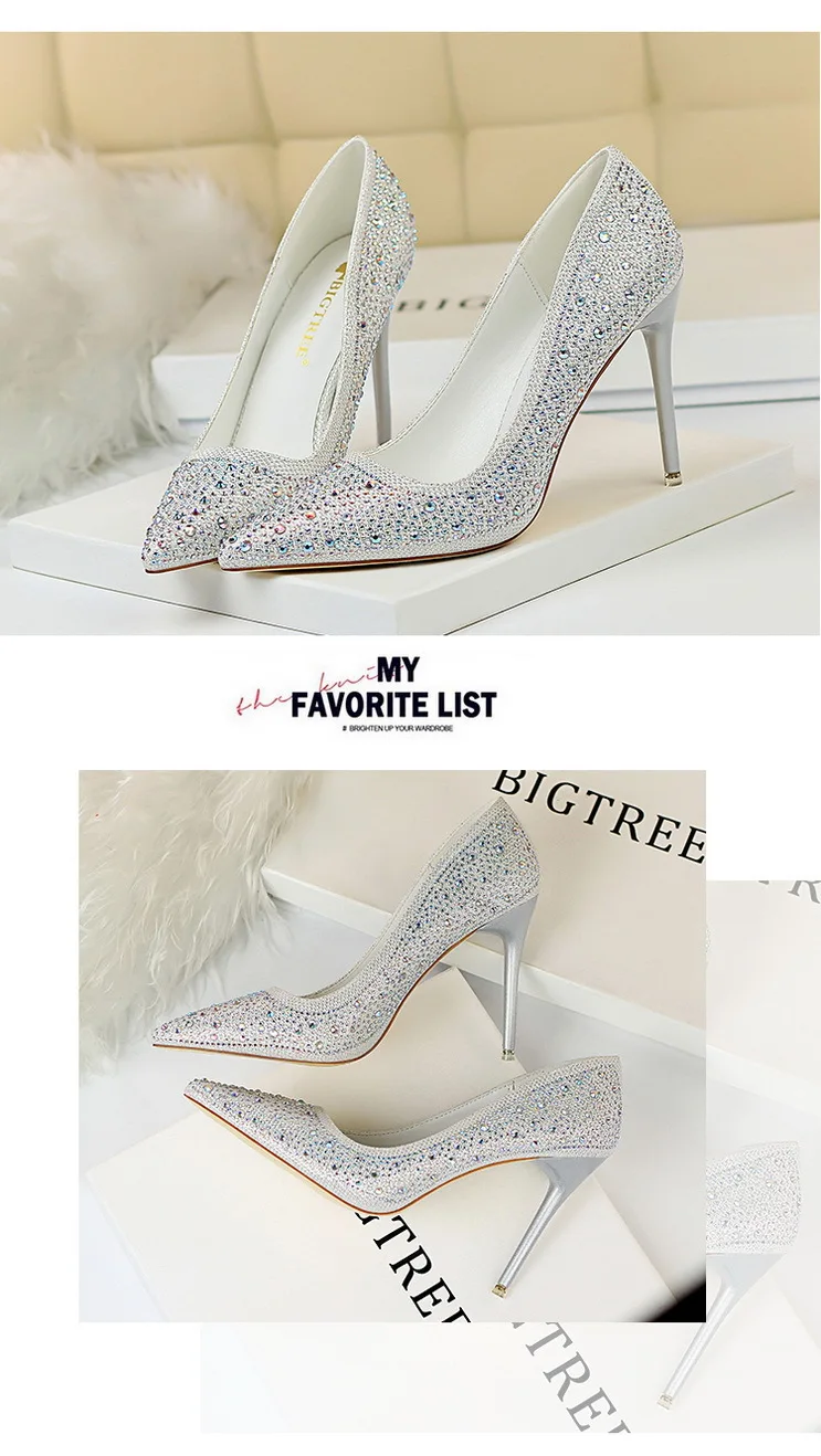 Shoes Rhinestone Woman Pumps Fashion Wedding Shoes Women Basic Pump Stiletto Heels 10cm 7cm Heeled Shoes High Heels