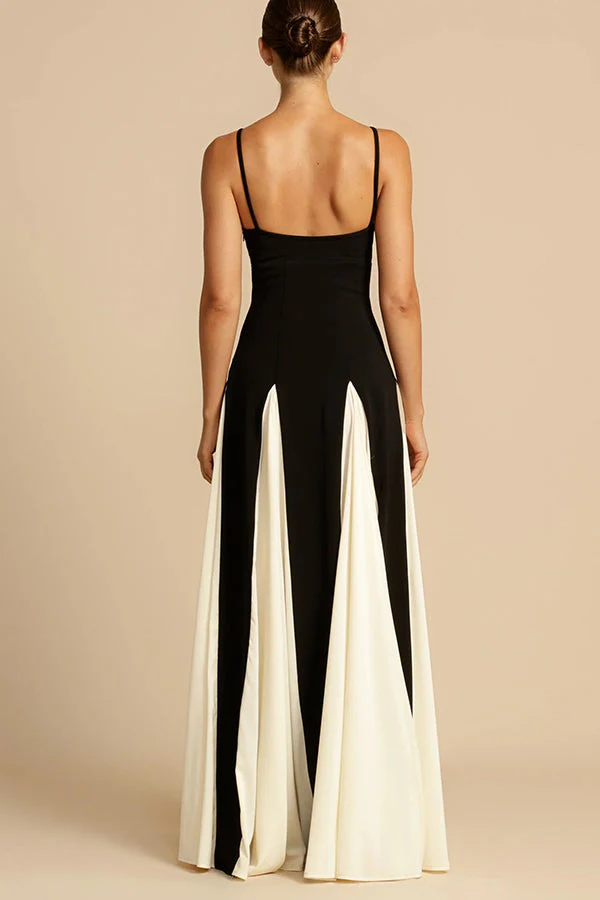 Eternal elegant stitching black and white tulle wavy dress